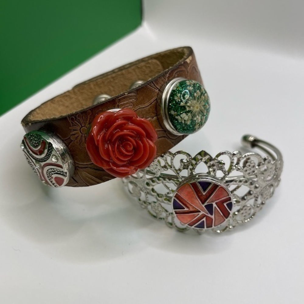 NEW ❤️ Artisan Hand Crafted Leather Bracelet Set w/ Interchangeable Snap Charms